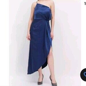 o.p.t Ivy Blue Satin Asymmetrical One Shoulder Midi Dress Size Small NWT